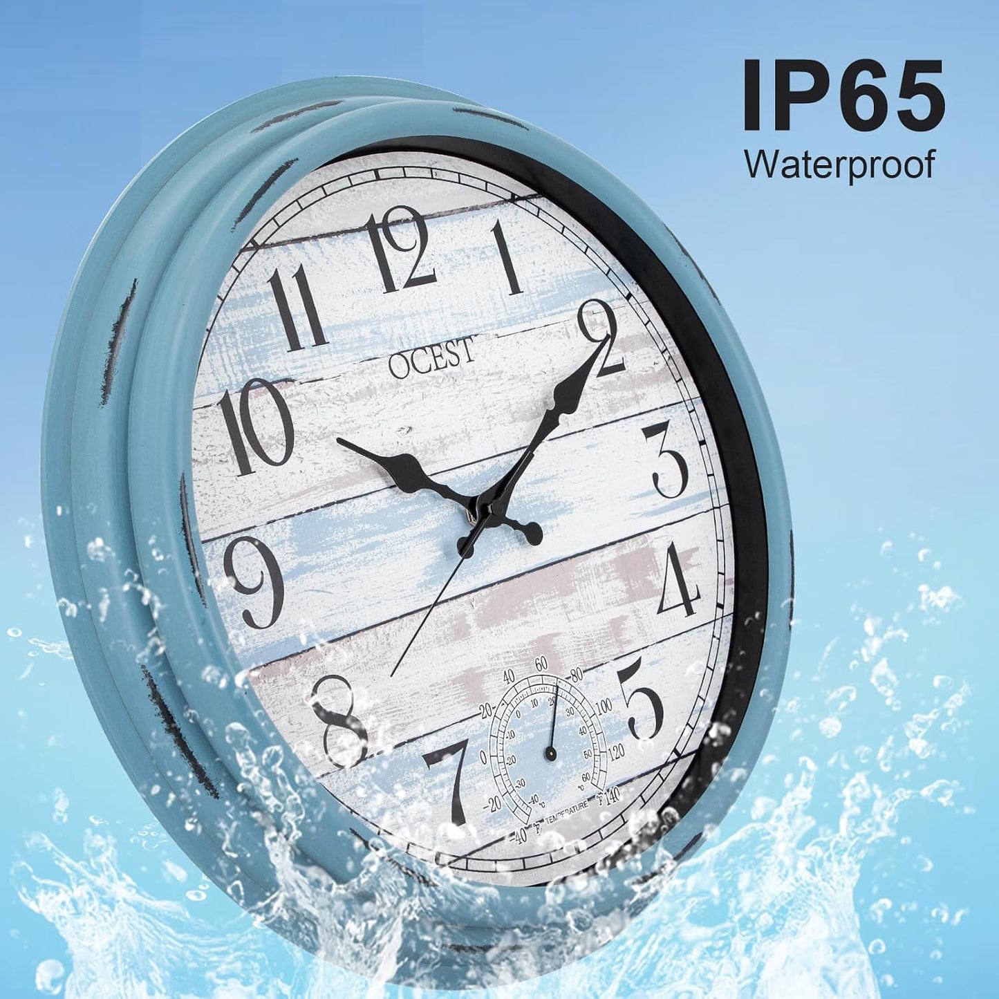 Reloj pared 16pulg exterior interior termómetro sin tictac