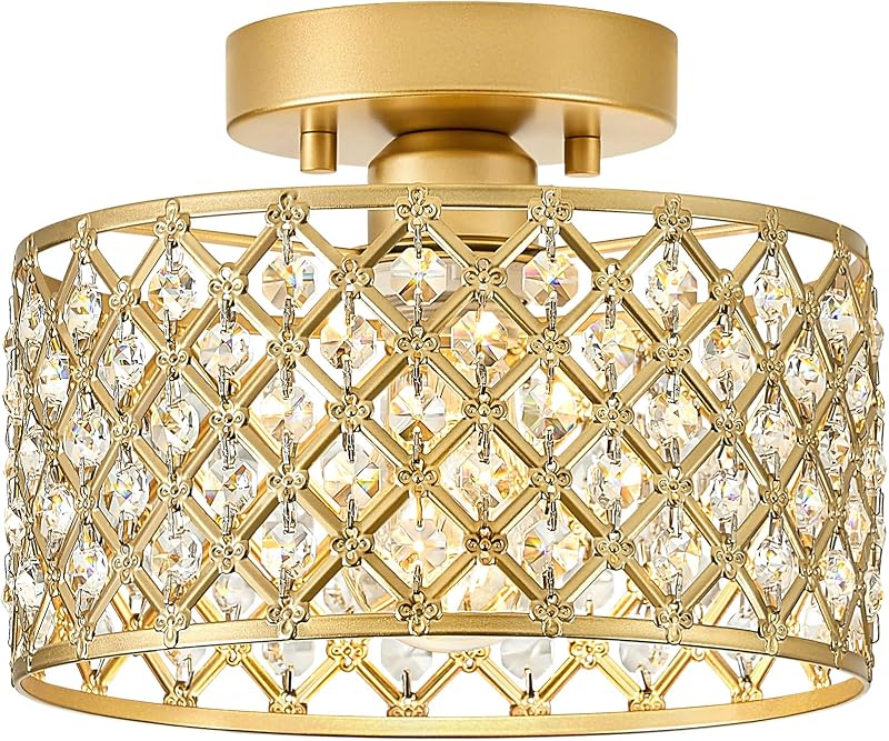 Lámpara techo cristal dorado candelabro redondo pequeño