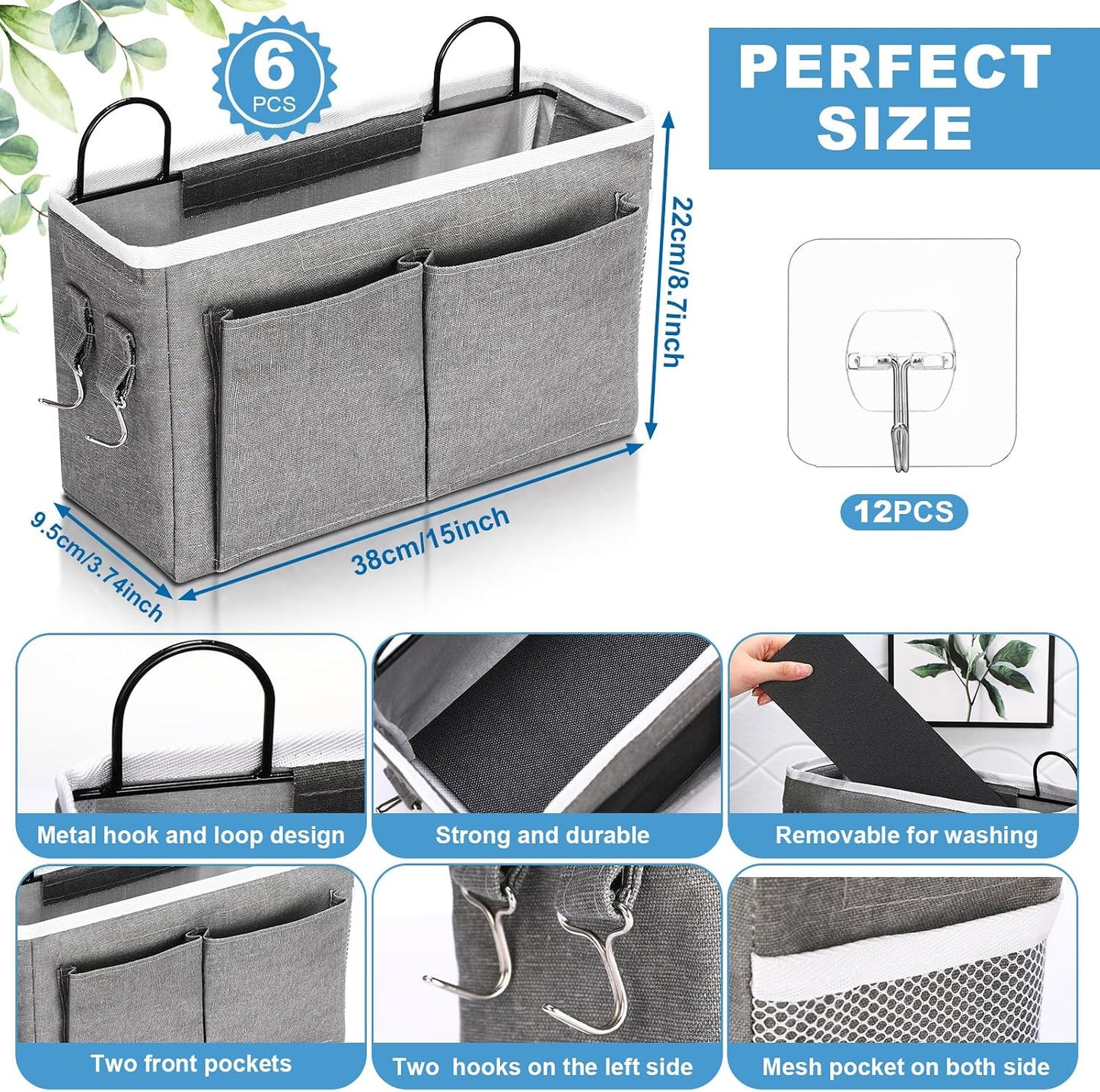6 Bolsas Colgantes Almacenamiento Pared Lino Algodón