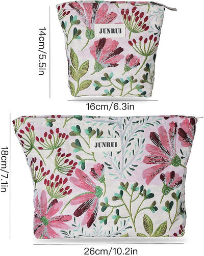 Bolsa maquillaje viaje floral con cremallera 2 plantas