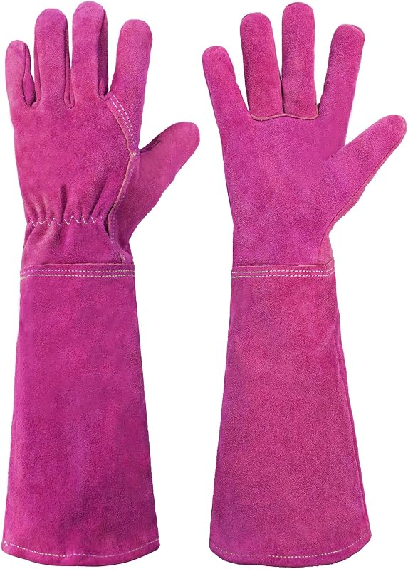Guantes jardinería mujer cuero al codo rosa talla L