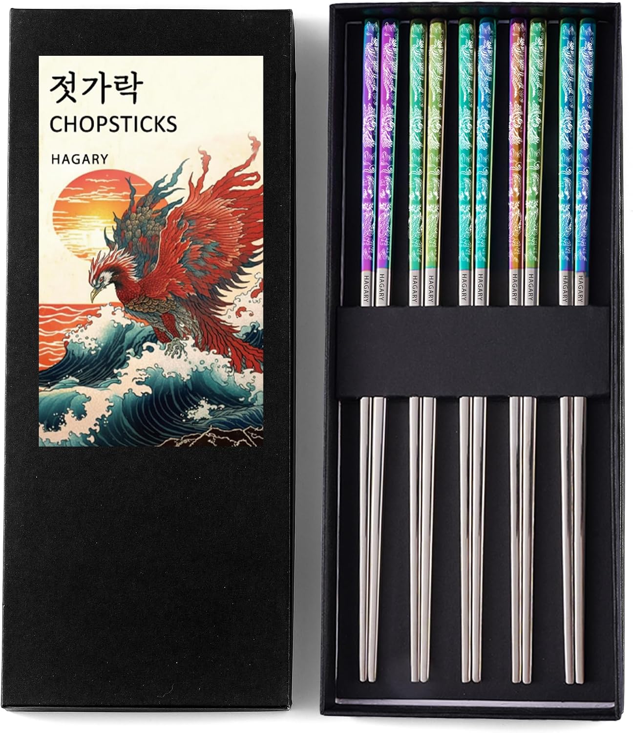 Palillos acero inox 316 antideslizantes 5 pares estilo japonés