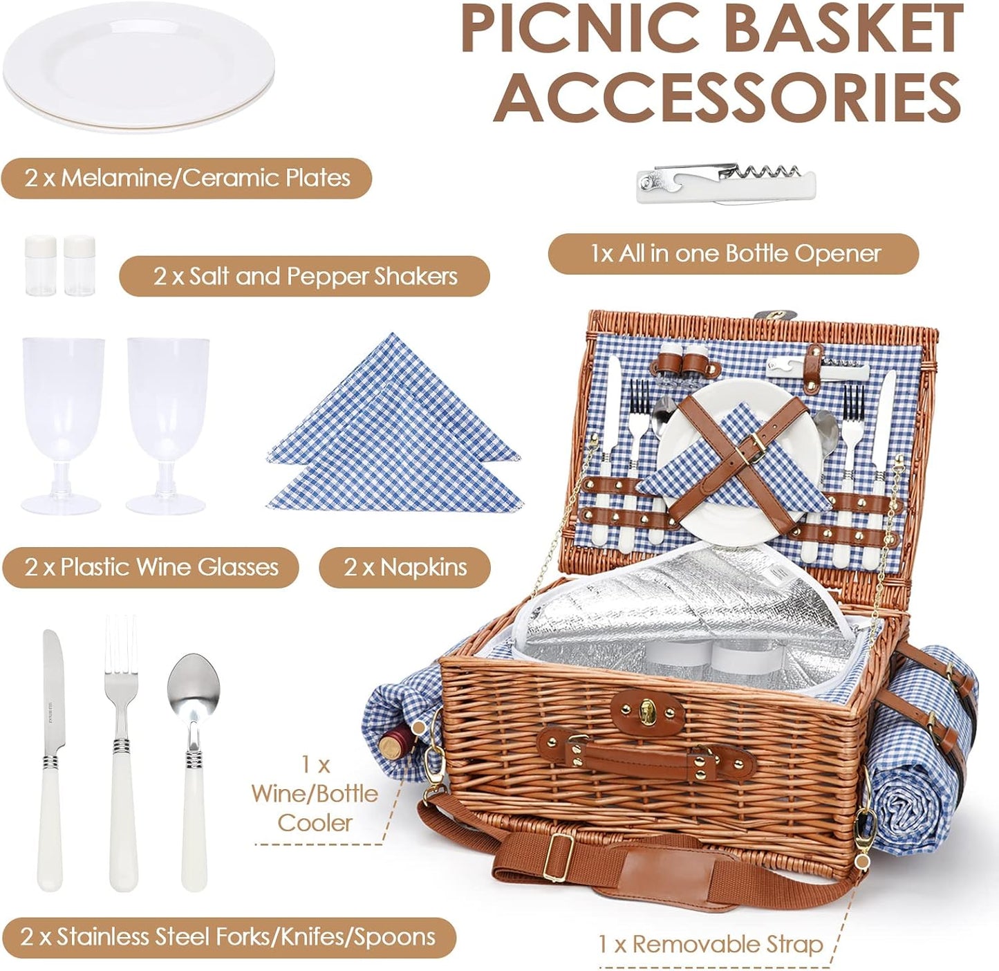 Cesta picnic con manta impermeable y compartimento aislado