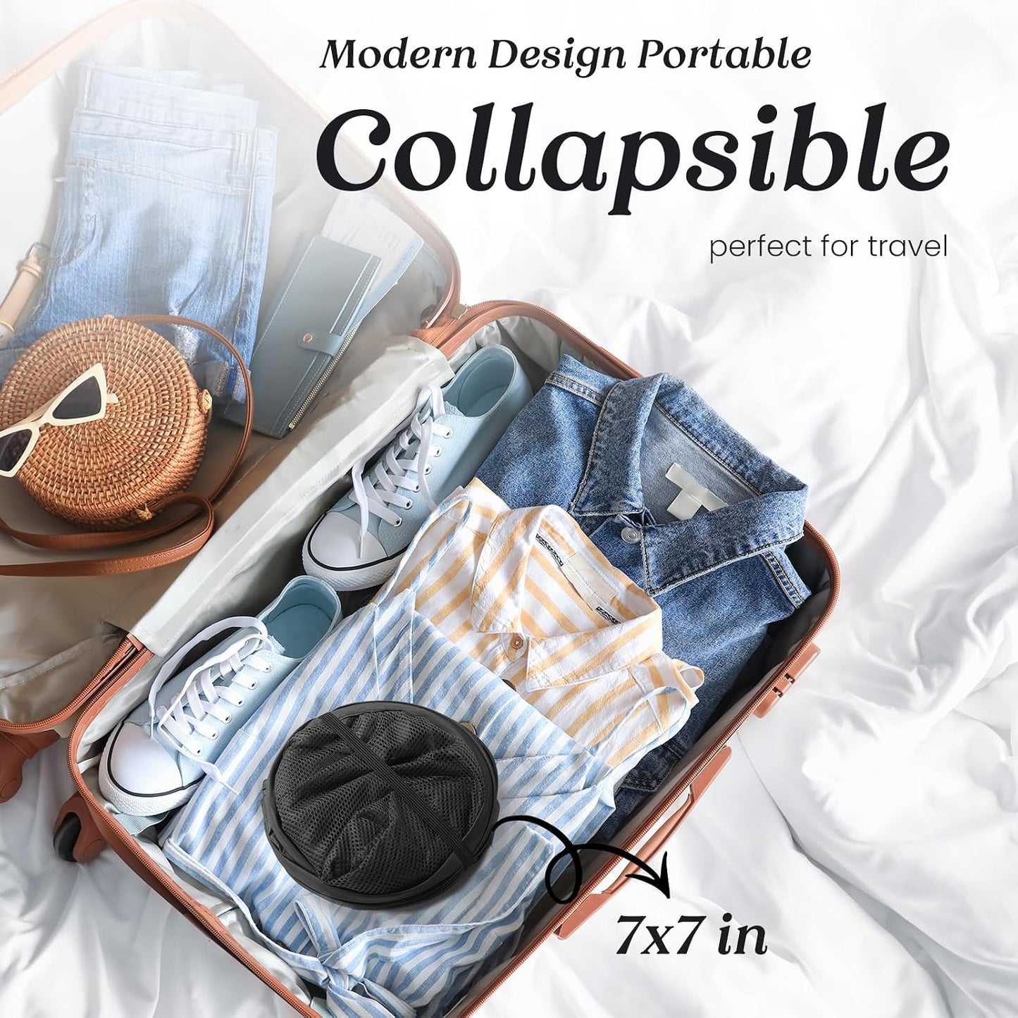 Cesta plegable malla para ropa sucia con asas