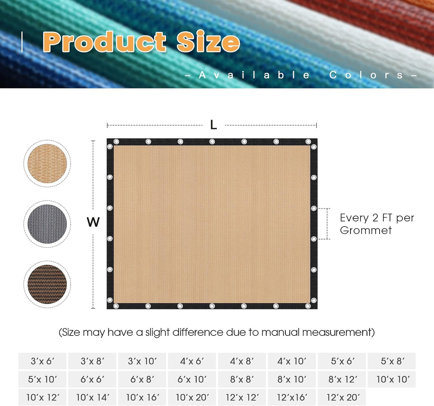 Pantalla sombra solar 6x6ft para pérgola jardín