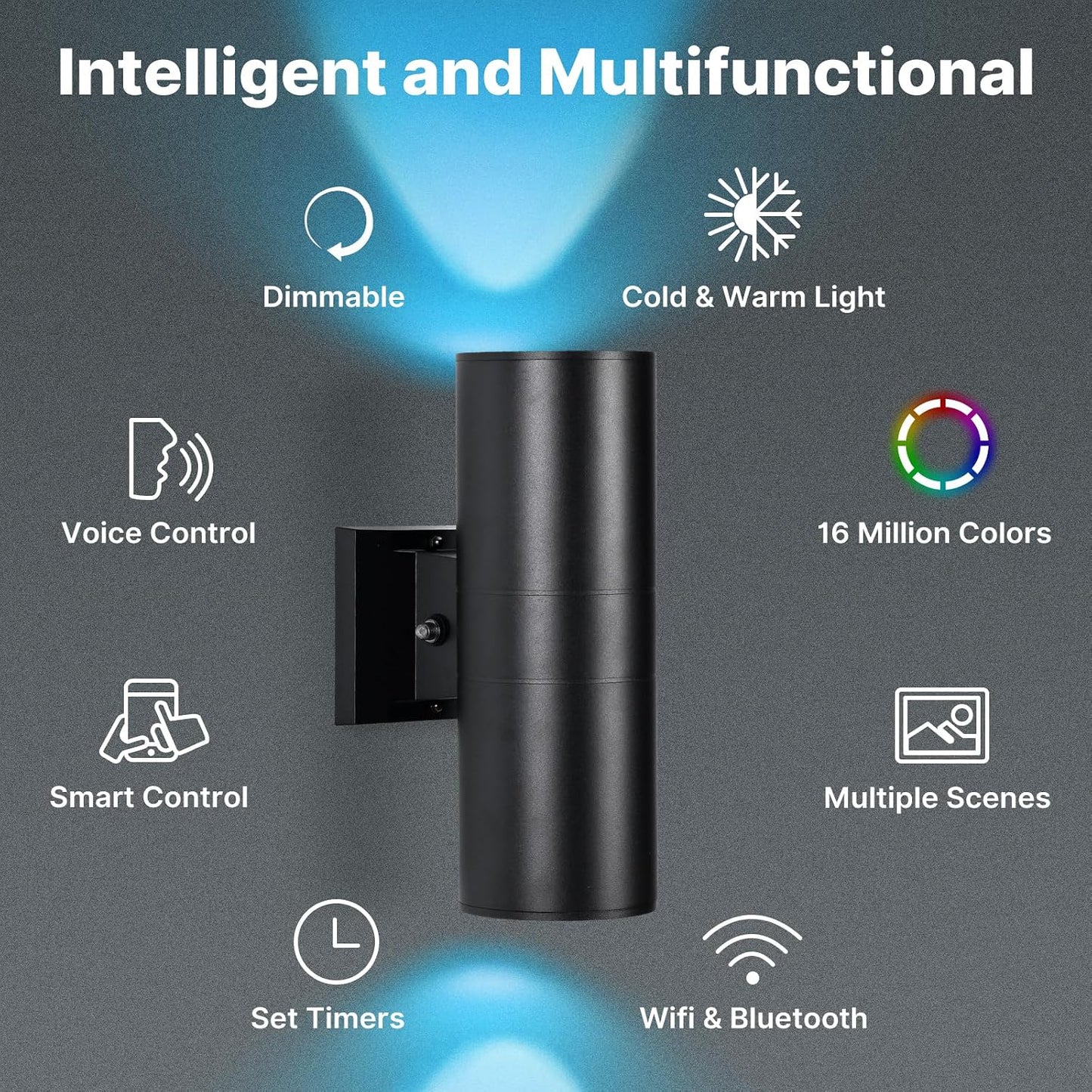 2 Lámparas Pared Exteriores Luz Inteligente WiFi Control