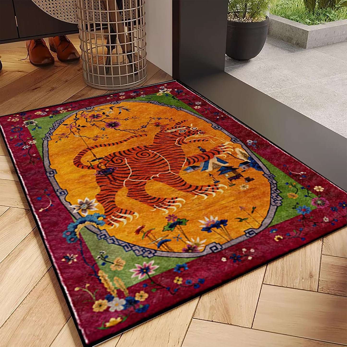 Alfombra vintage 2x3ft flores orientales antideslizante