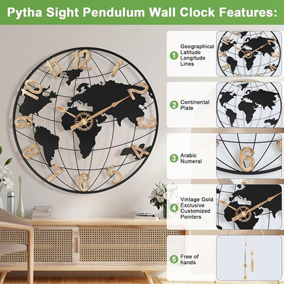 Reloj pared 24pulg metal mapa mundial decorativo moderno