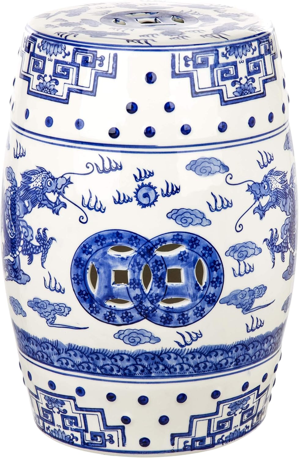Taburete cerámica azul estilo Chinoiserie dragón
