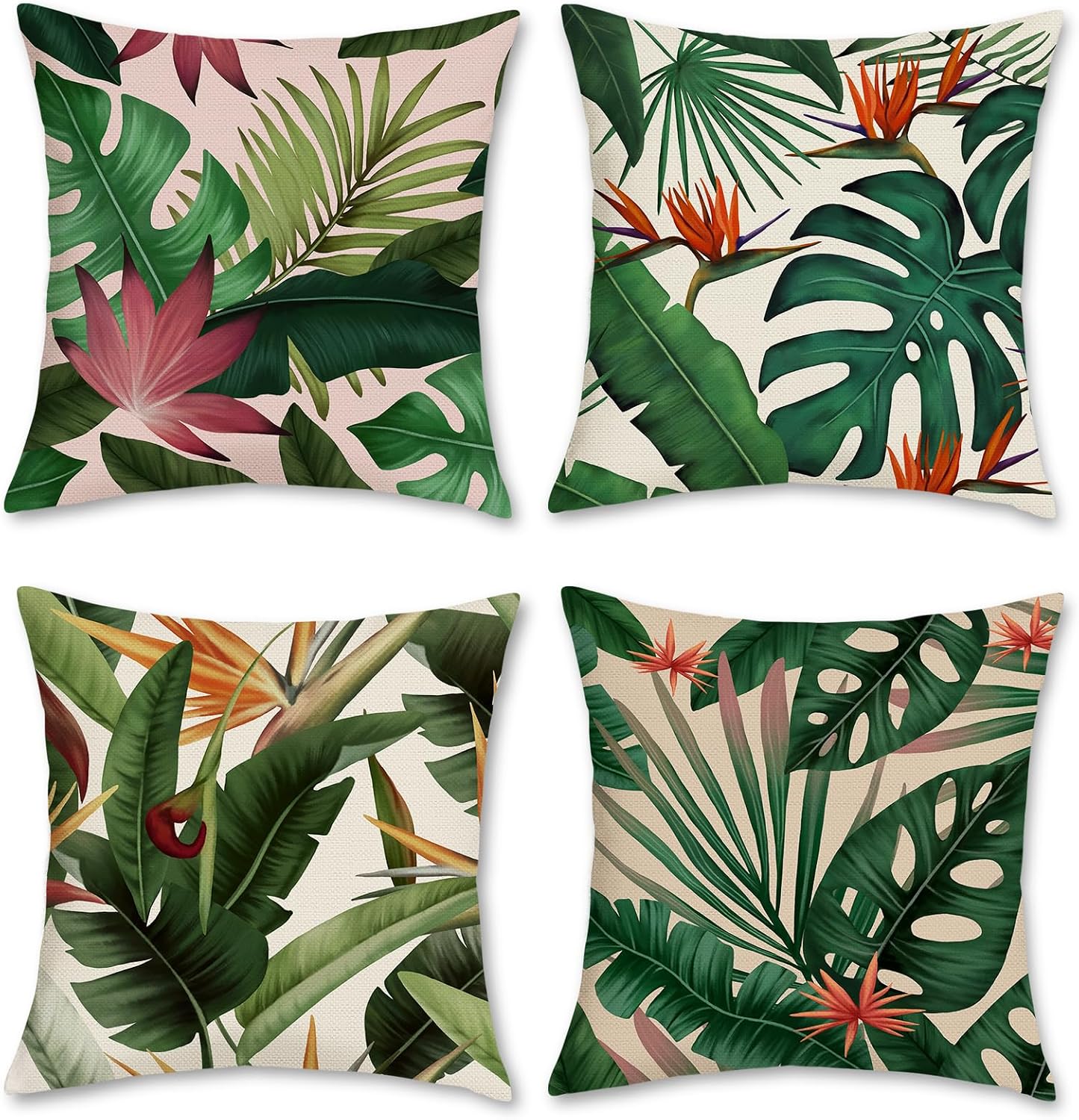 4 Pzas Fundas Almohada Hojas Tropicales 18x18"