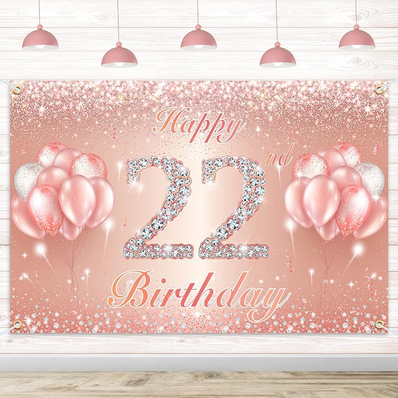 Fondo pancarta feliz cumpleaños 22 oro rosa 4x6ft