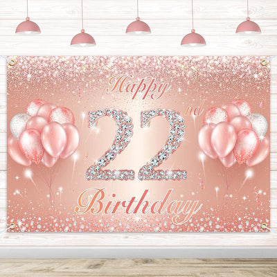 Fondo pancarta feliz cumpleaños 22 oro rosa 4x6ft