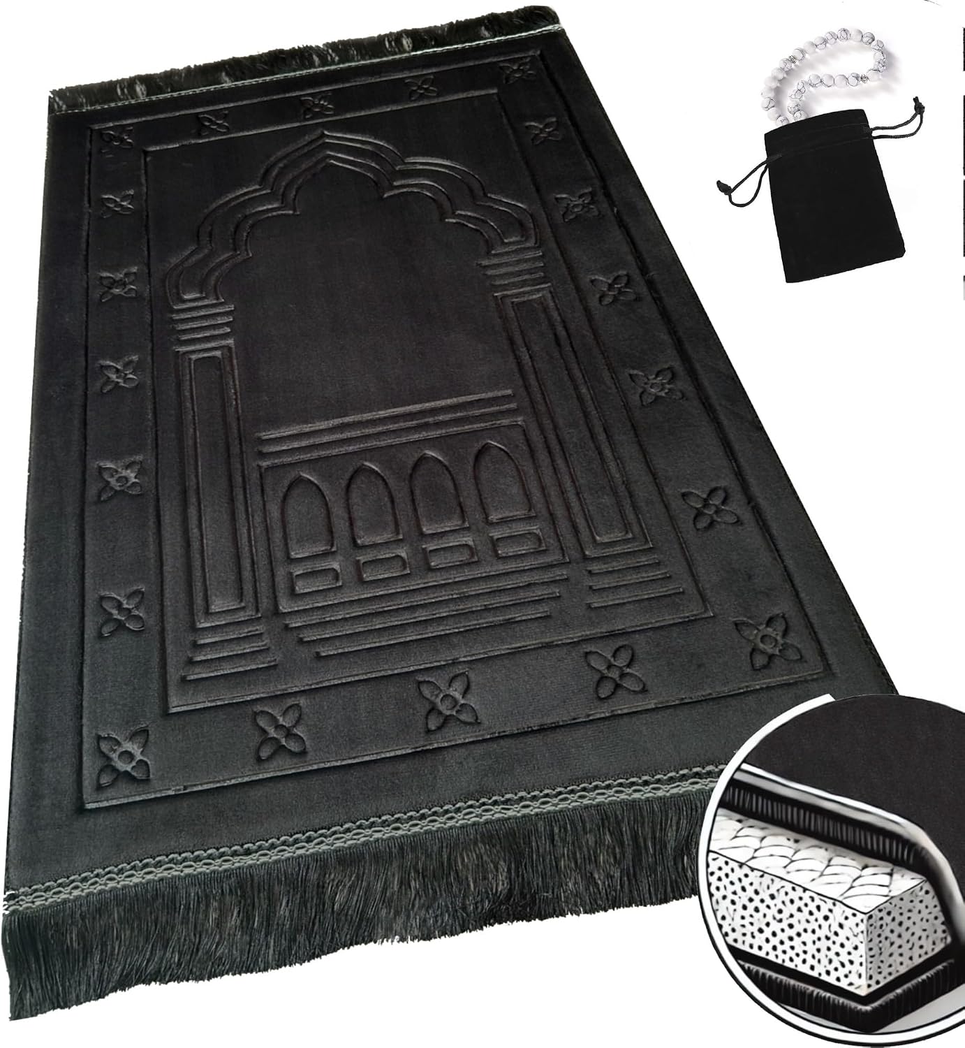 Alfombra oración musulmana espuma viscoelástica suave negro