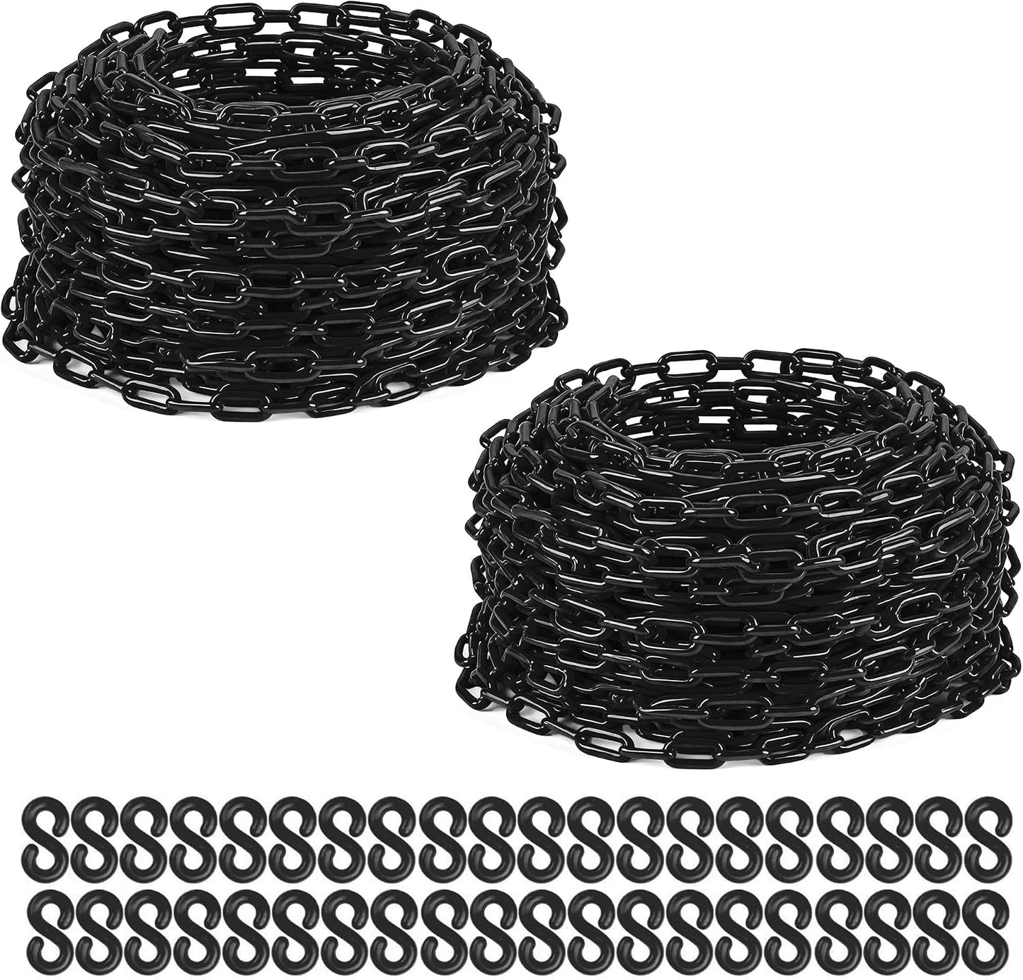 Cadena plástica negra 200ft con 40 ganchos S