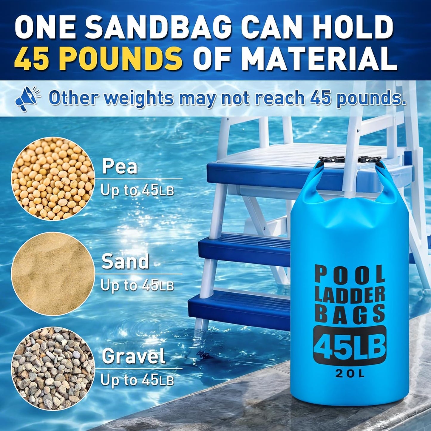 2 Bolsas Arena 20L para Pesos Escalones Piscina PVC 500D
