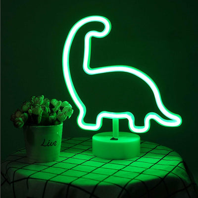 Letrero neón dinosaurio LED USB y pilas color verde