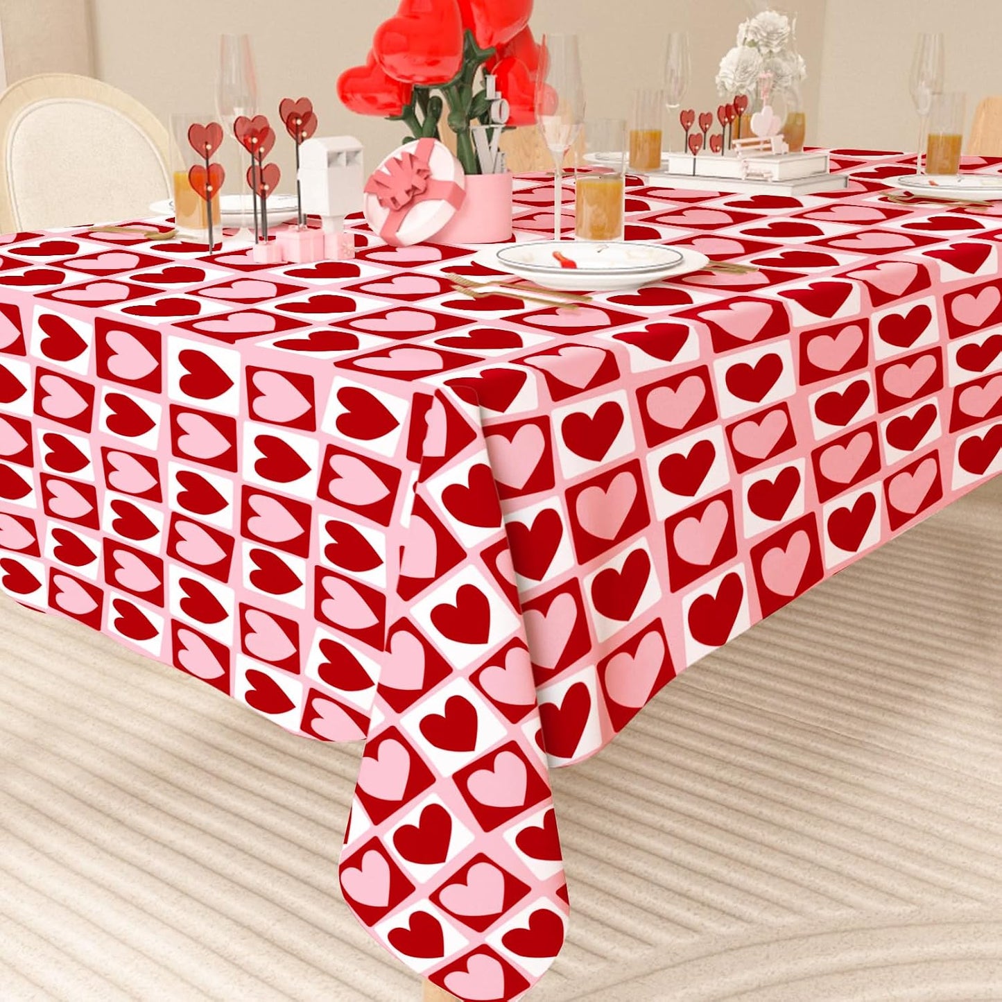 Mantel rectangular corazones rojos y rosados 60x84pulg