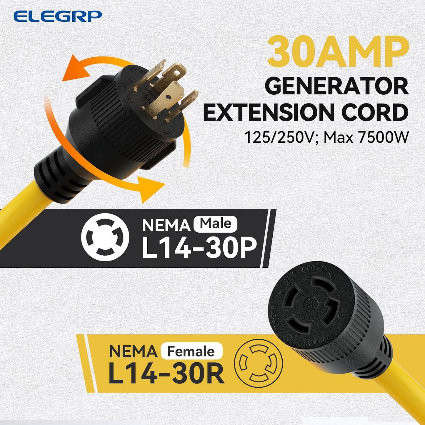 Cable extensión generador 30A 50ft NEMA L14-30P a L14-30R