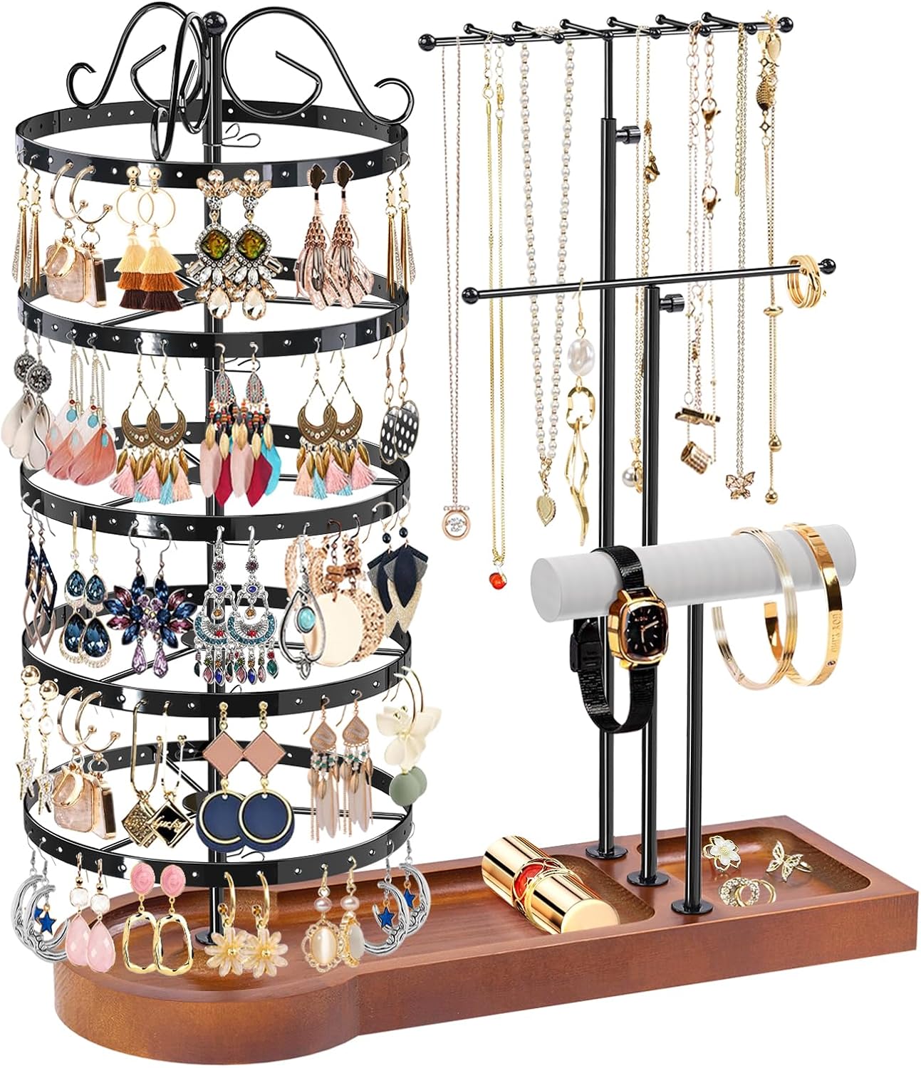 Soporte giratorio aretes y joyas 5 niveles madera