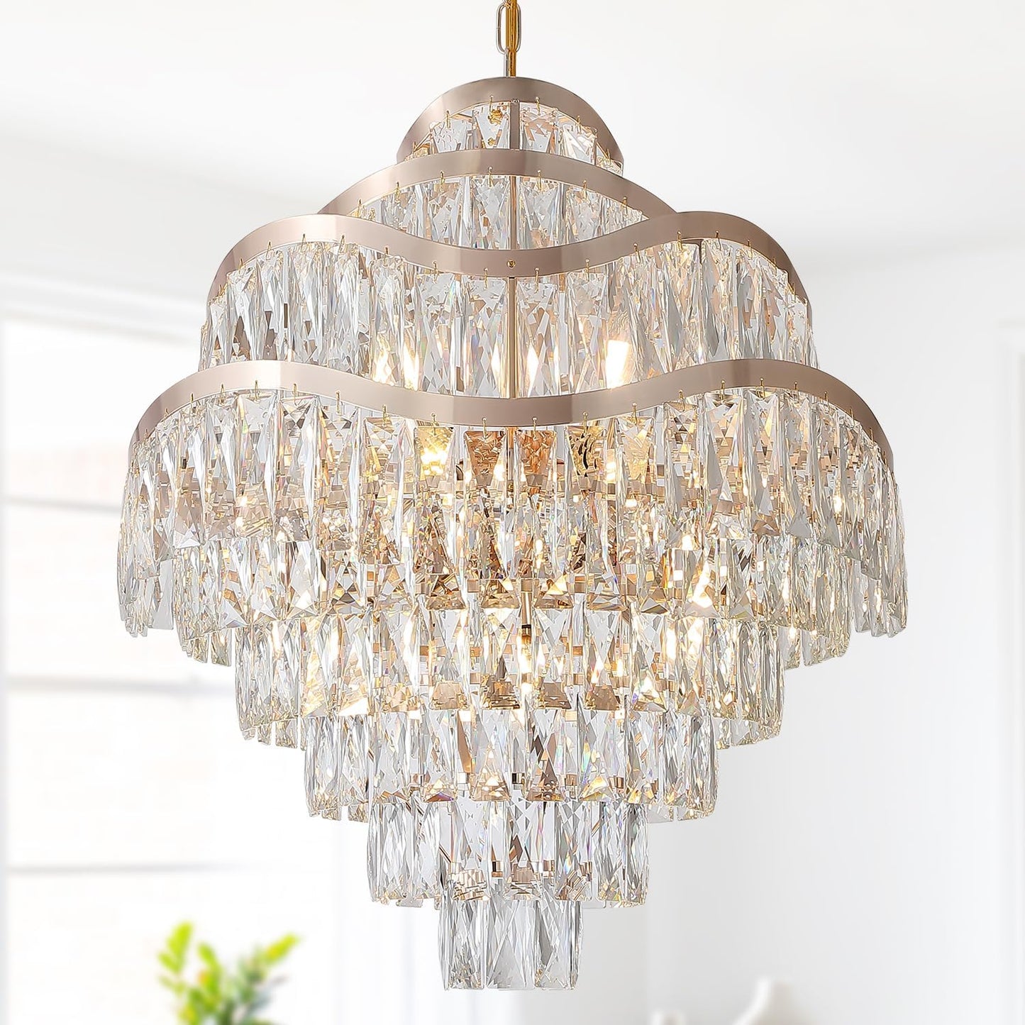 Candelabro cristal K9 9 niveles 16 luces doradas 24pulg