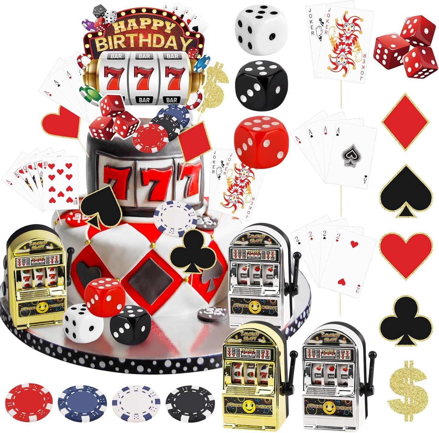 Set 24 Pzas Decoración Pastel Casino Mini Tragamonedas Cupcakes