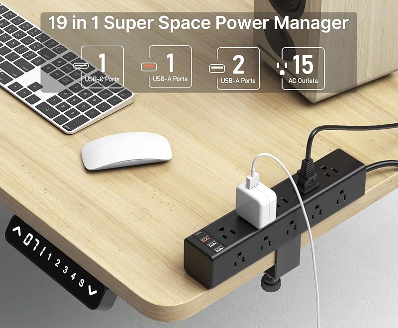 Regleta energía escritorio 15 tomas USB-A USB-C 45W negro