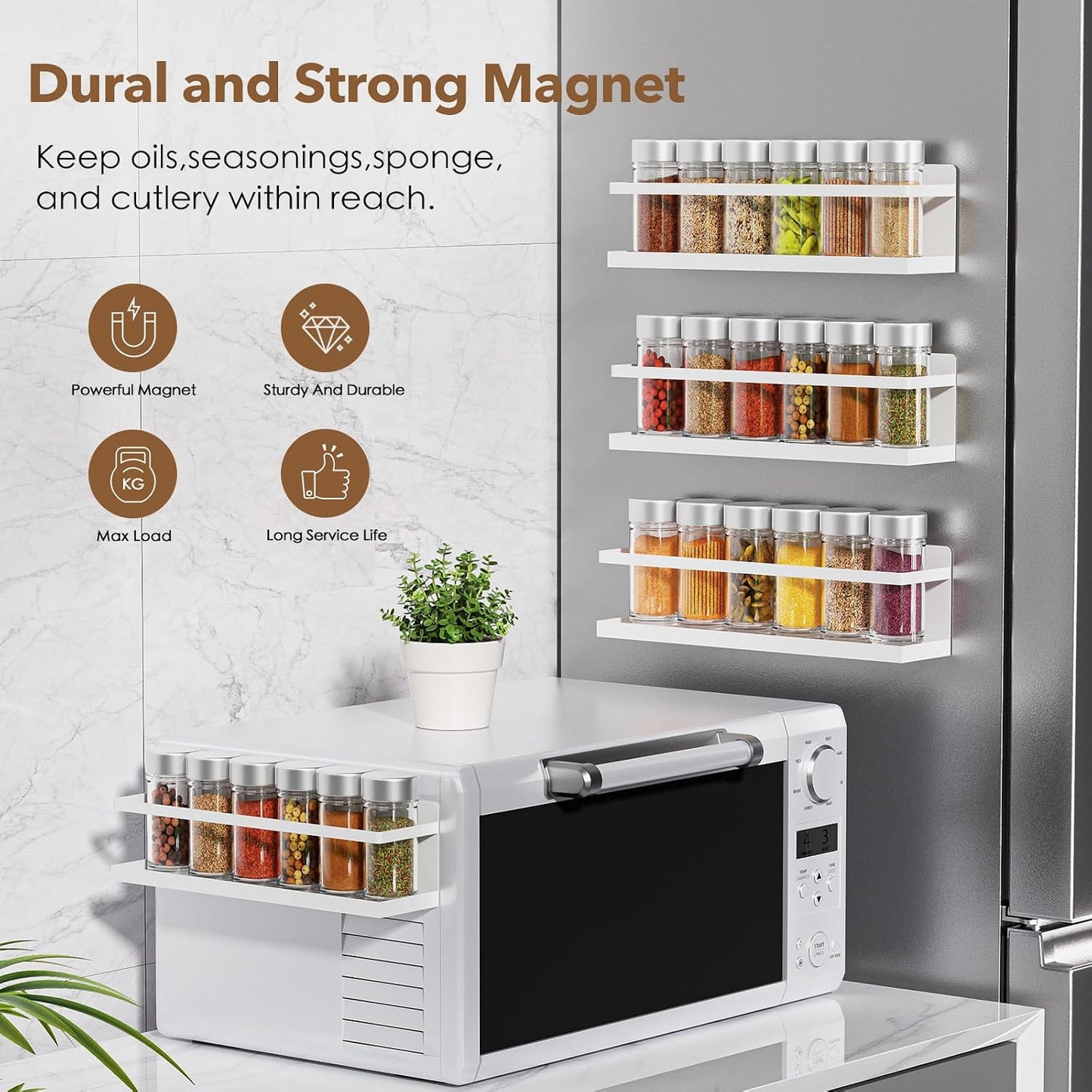 Estante magnético para especias cocina blanco