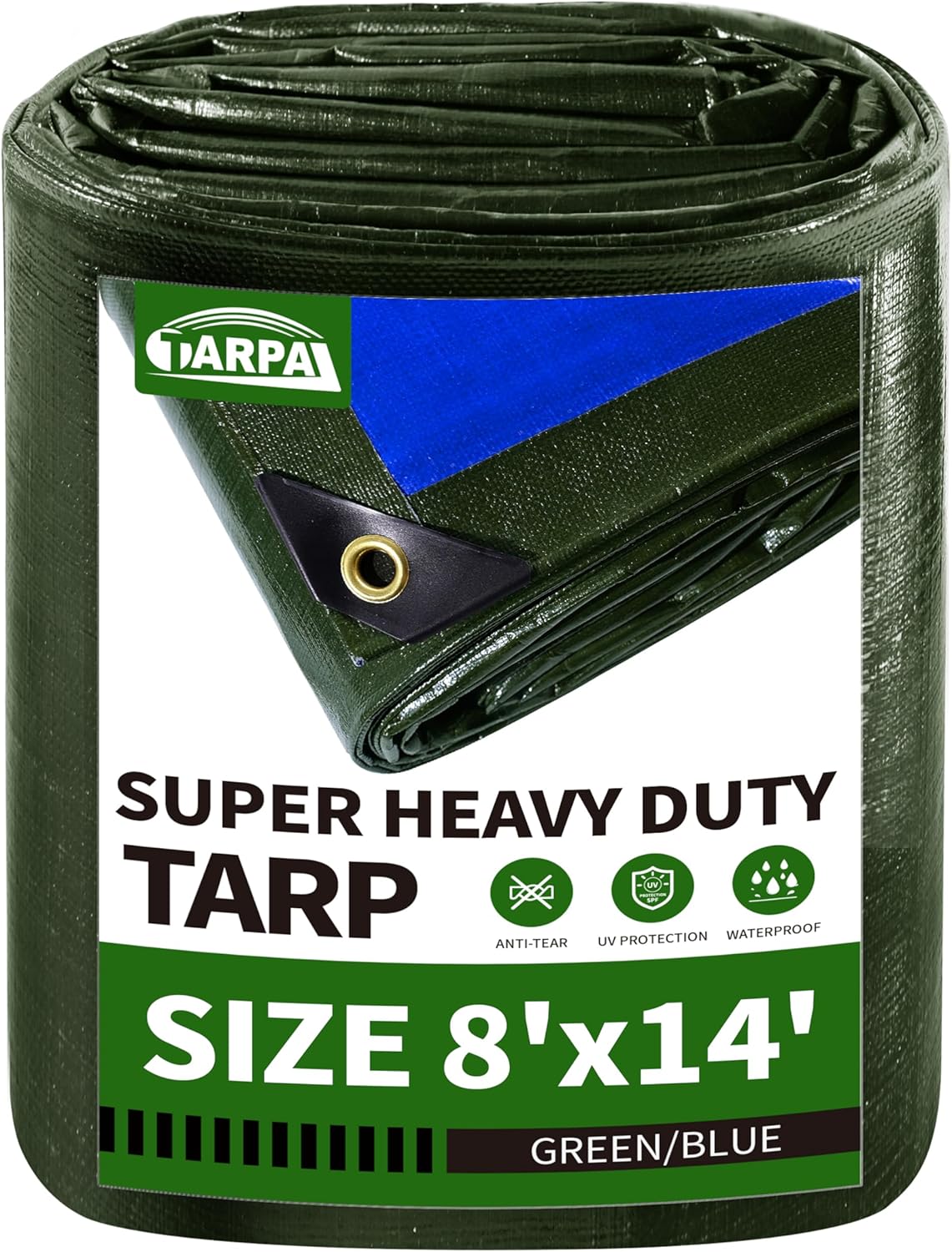 Lona impermeable 8x14ft 16mil ojales metal UV resistente