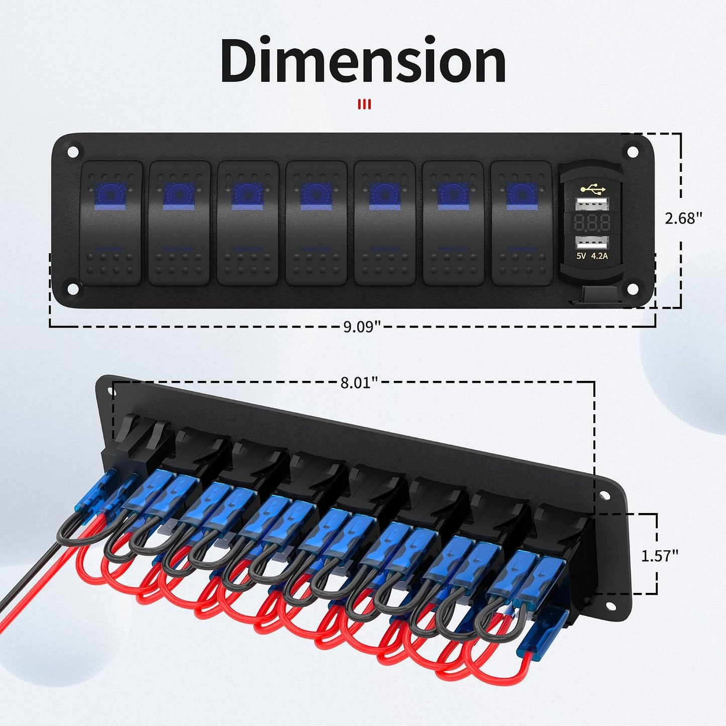 Panel interruptores basculantes 7 posiciones 12V 24V USB