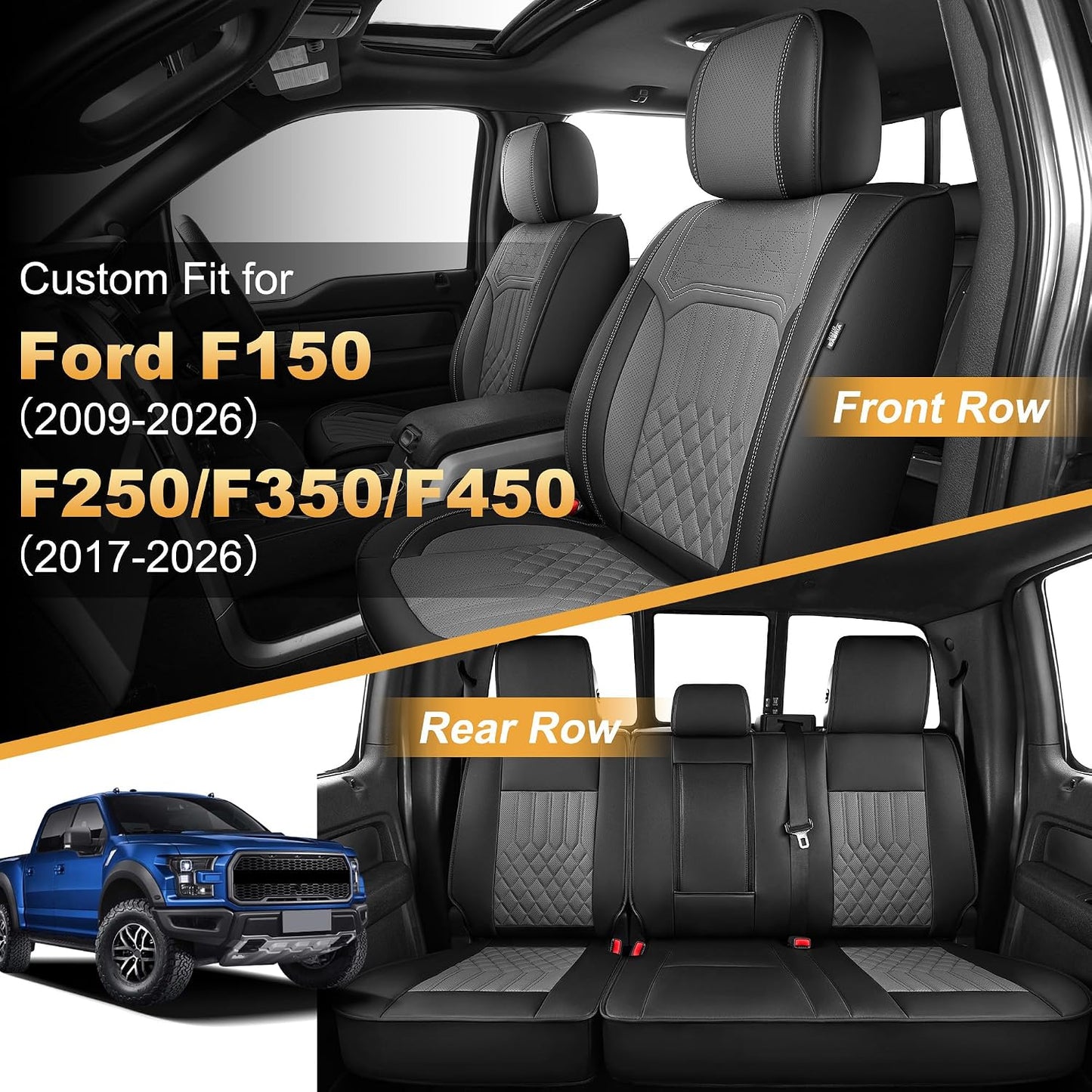 Fundas asiento Ford F150-F250 09-26 cuero sintético negro