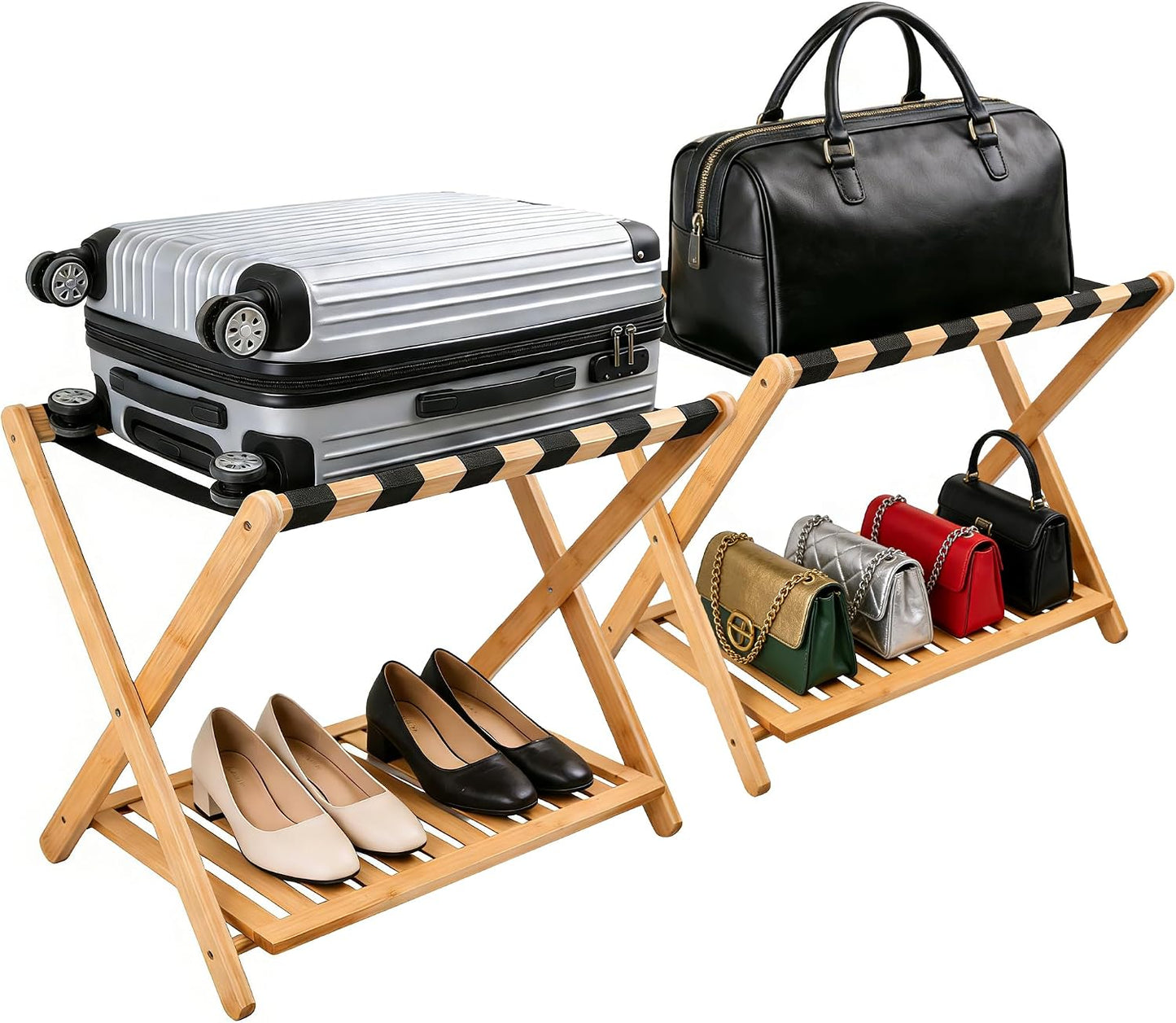 Set 2 Portaequipajes Plegable Bambú con Estante
