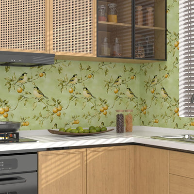 Papel tapiz vintage autoadhesivo con pájaro y frutas