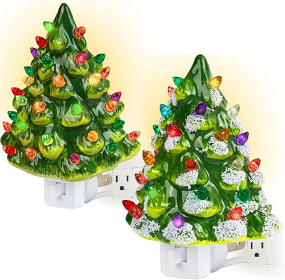 2 Luces Nocturnas Cerámica UL Enchufable Decoración Navidad