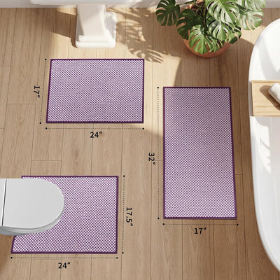 3 Pzas Tapetes Baño Morado Antiderrap Absorbente Secado Rápido