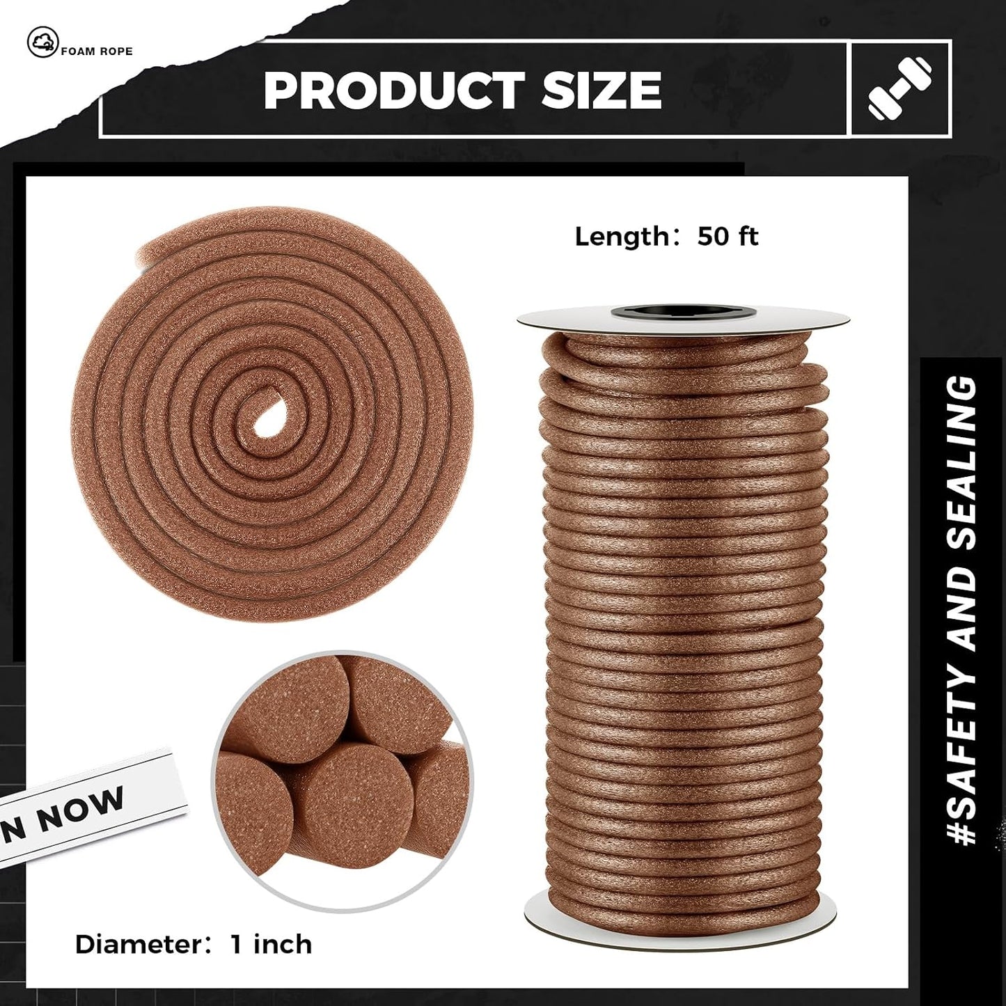 Varilla respaldo espuma 1pulg x50ft para grietas concreto