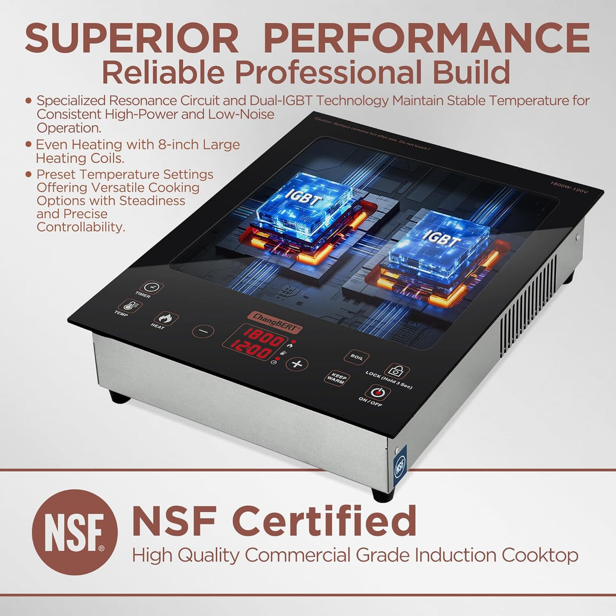 Placa inducción portátil NSF 8pulg bobina gran tamaño