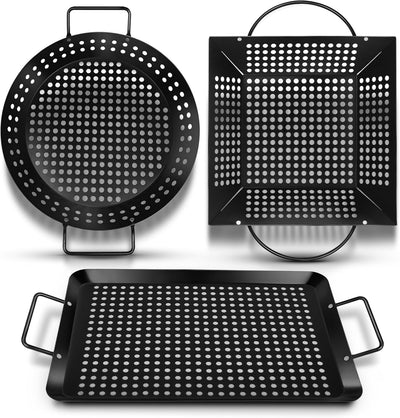 Set 3 cestas parrilla sartén antiadherente para verduras y mariscos