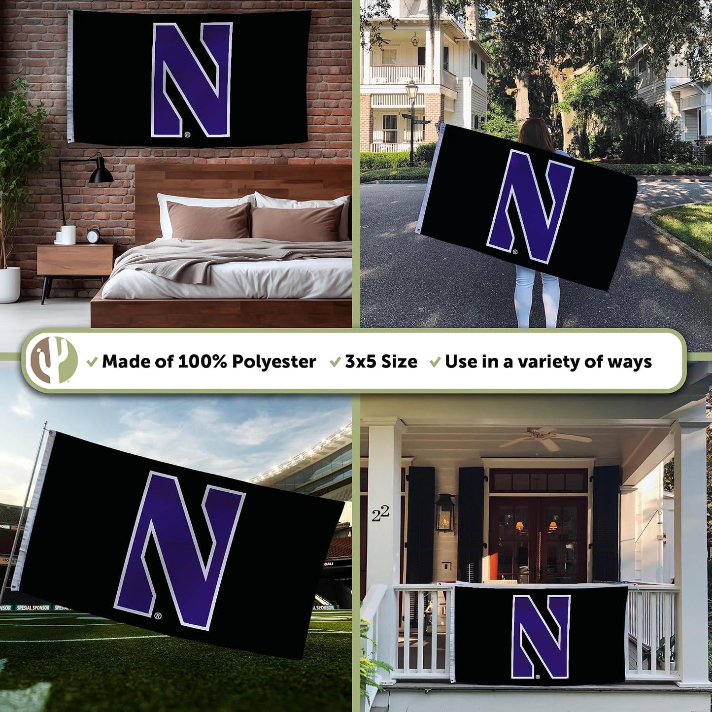 Banderas NU Wildcats 3x5ft 100% poliéster interiores/exteriores