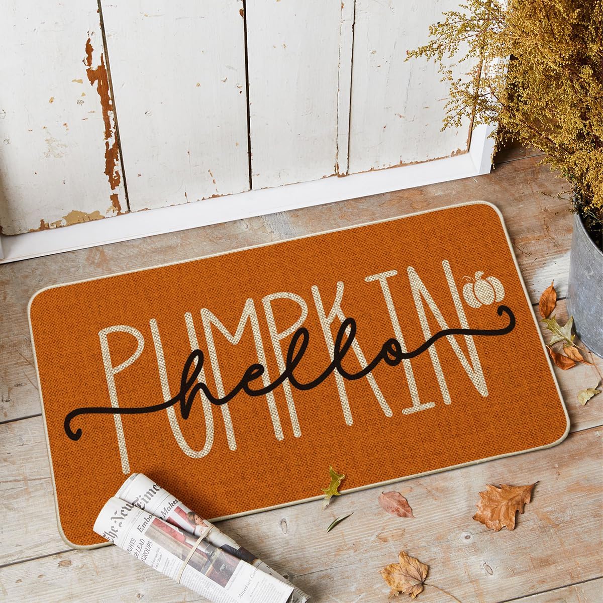 Felpudo otoño naranja Hello Pumpkin 17x29" para hogar