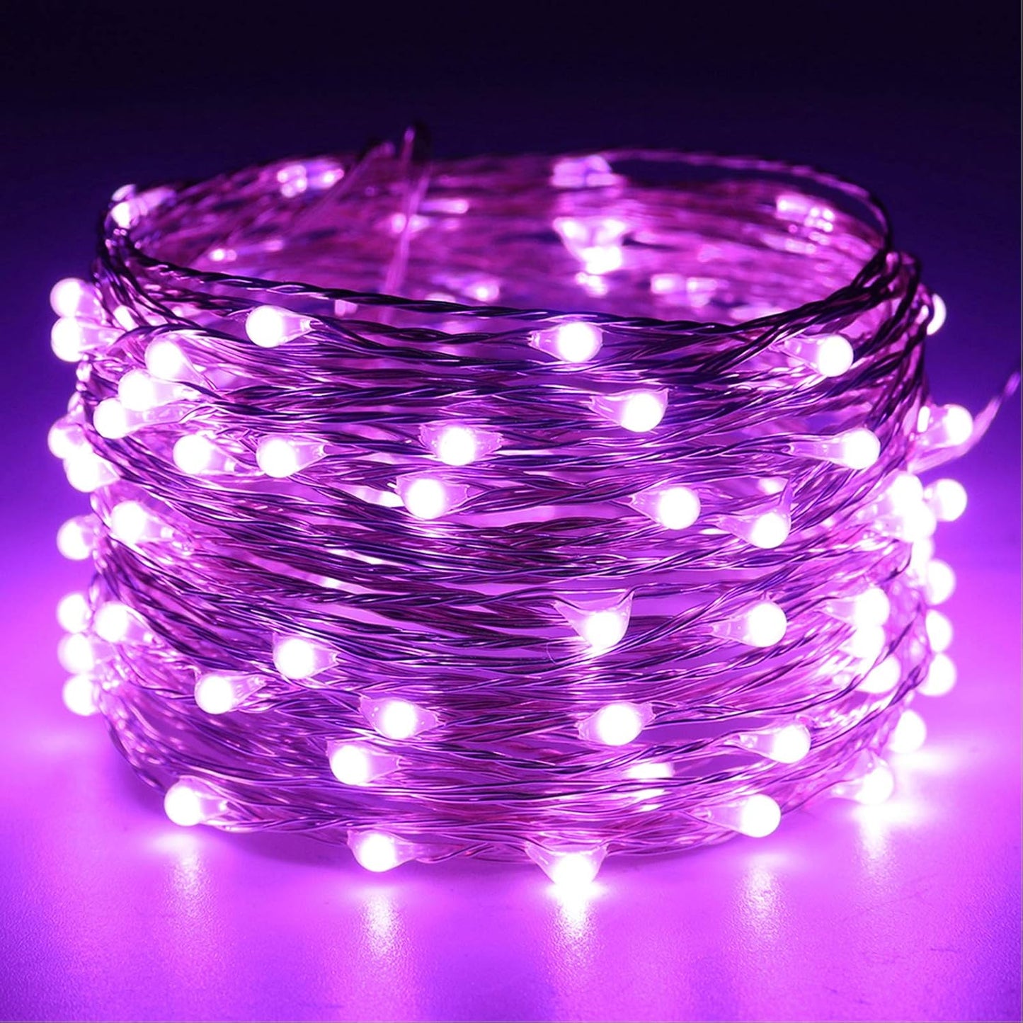 Luces hadas moradas 100 LED parpadeantes 33ft control remoto