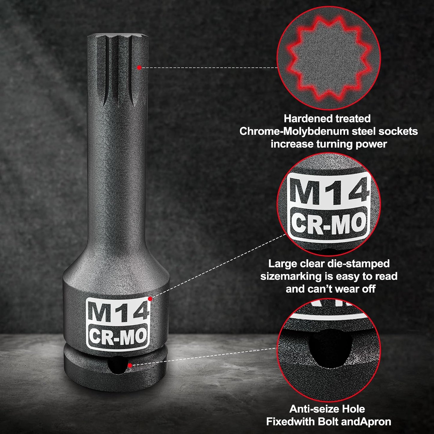 Set llaves vaso 3/8 Drive XZN 7 Pzas M5-M14 acero