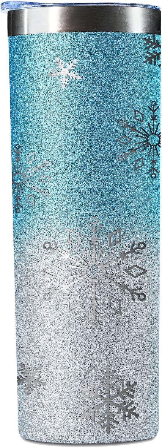Vaso acero inox con purpurina nieve 20oz para mujer