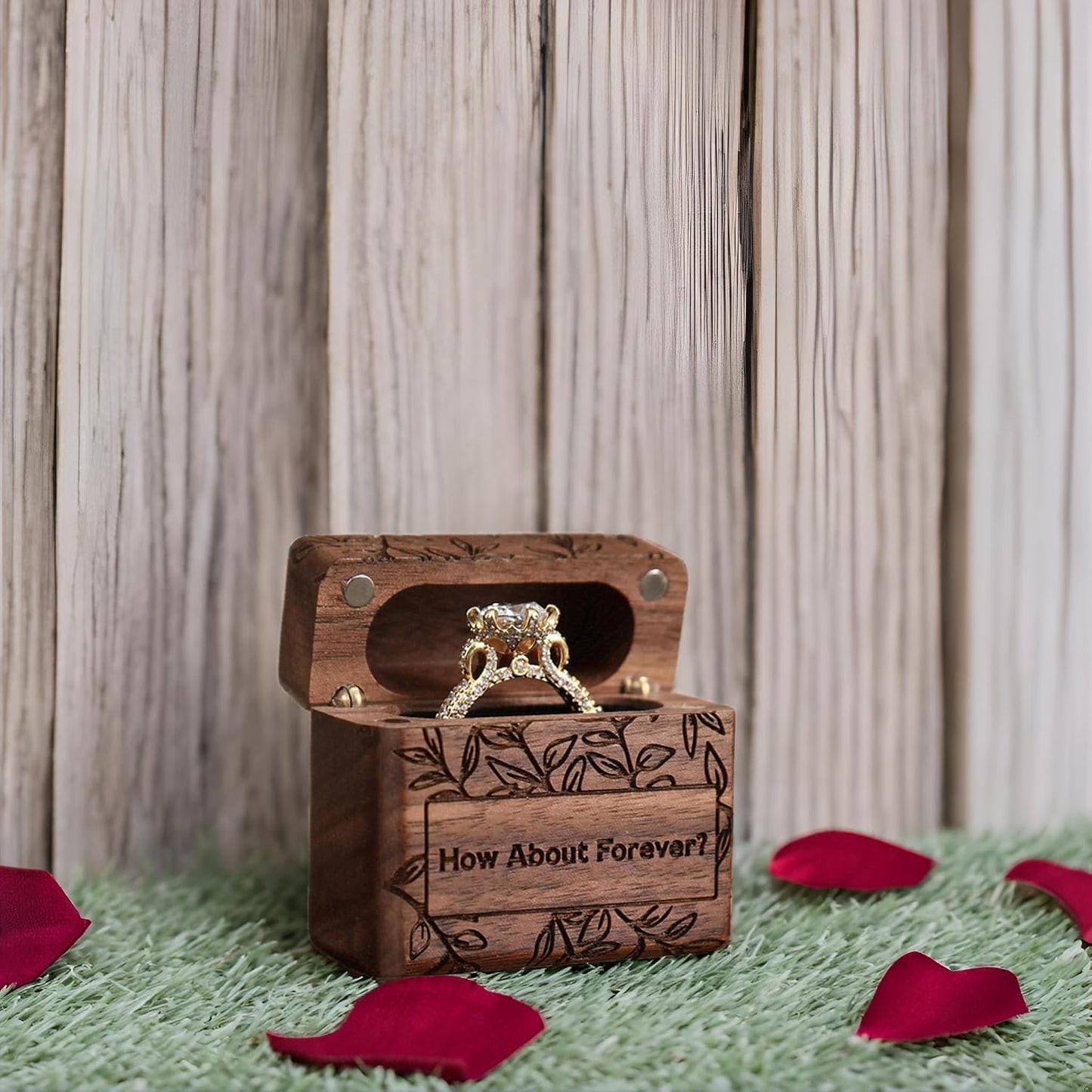 Caja de madera para anillos de boda y compromiso
