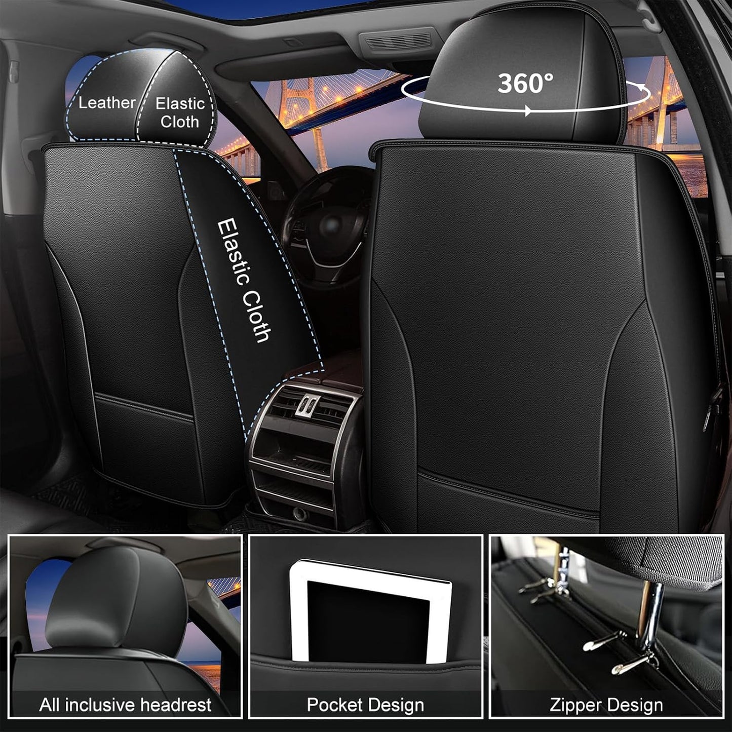 Juego 5 fundas asiento Ford Escape 2001-24 piel sintética negra