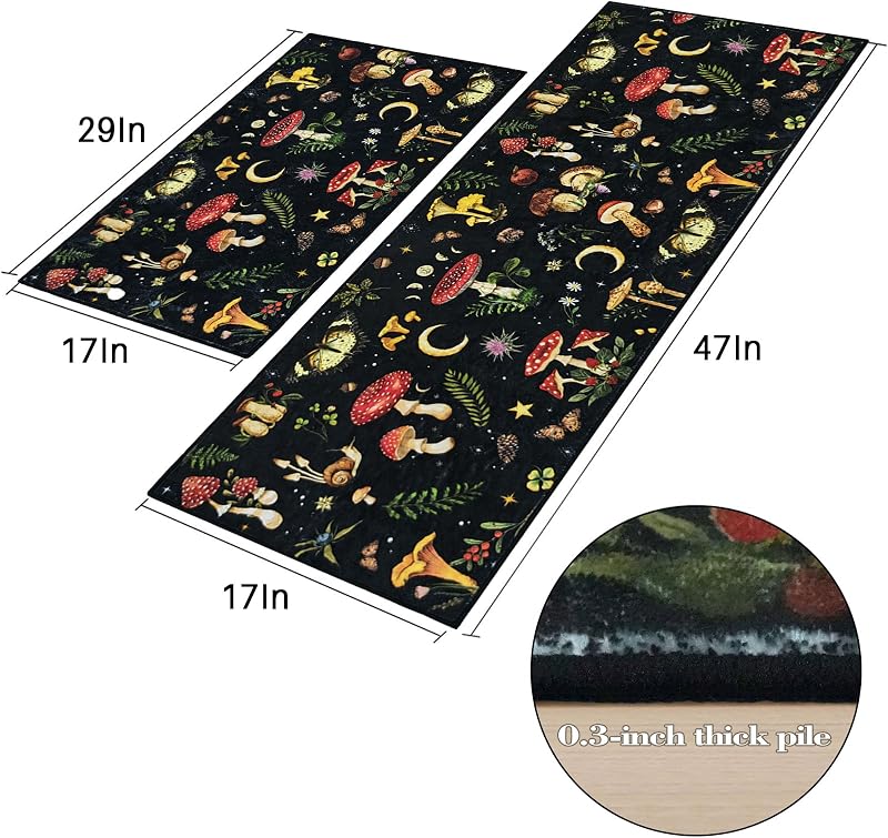 Alfombra cocina antiderrap lavable set 2 negro mariposa