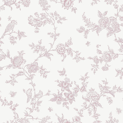 Papel tapiz vintage rosa con flores pájaros 17.7x354pulg dormitorio