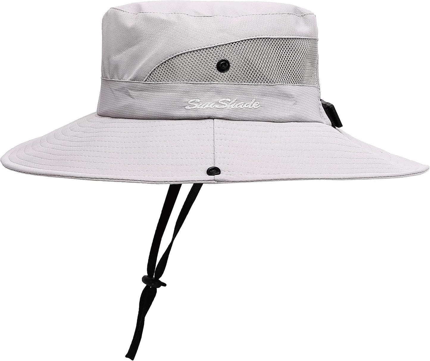 Sombrero playa mujer ala ancha UV plegable malla cola
