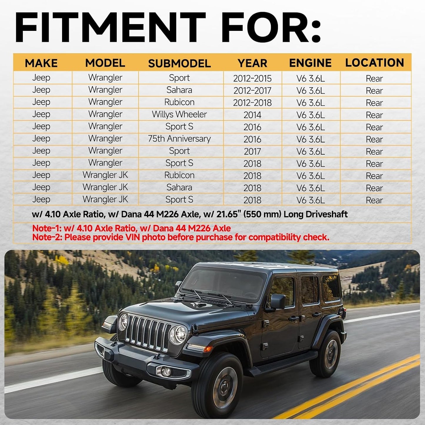 Eje transmisión trasero Jeep Wrangler JK 2012-18 4.10 Dana