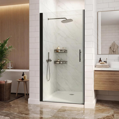 Puerta ducha pivotante 34x72pulg vidrio templado marco negro mate