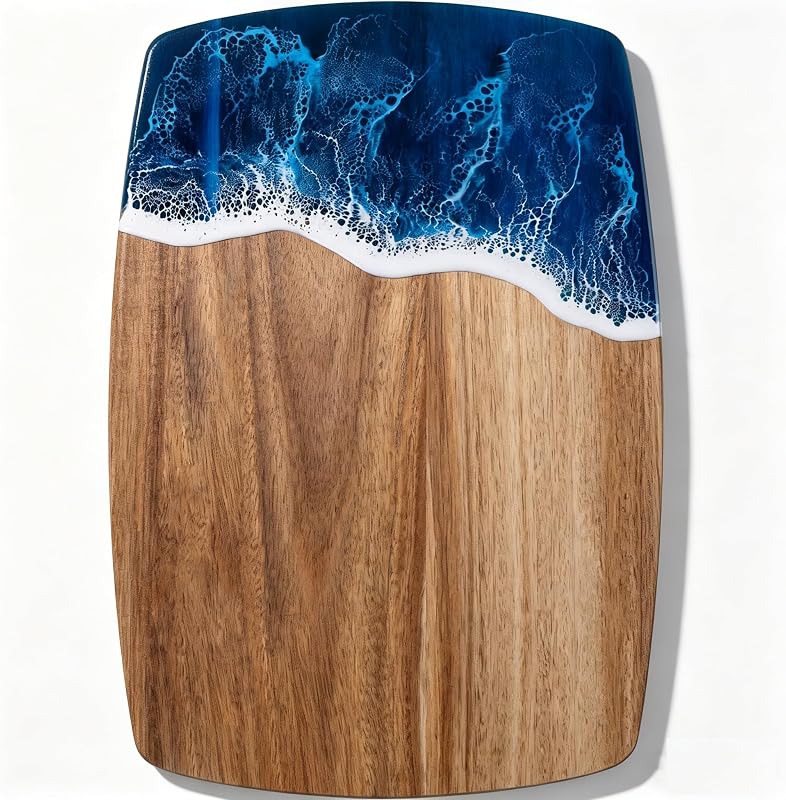 Tabla cortar resina ondas azules para embutidos queso carne